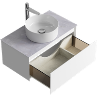 Подвесная тумба с одним ящиком81 см, цвет белый со столешницей серый камень и наставным умывальником арт-GE01081WM+STG814X476GS — фото 2, Тумбы с раковиной