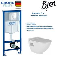 КОМПЛЕКТ Grohe + BIEN: Инсталляция 38721001 Grohe Rapid SL + HARMONY Унитаз подвесной безободковый с функцией биде с гигиеническим покрытием в комплекте с тонким сиденьем микролифт HRKA052N2VP1W5000+VTMU11W5W5HB0 GRH721N2VP1 — фото 1, Комплекты унитаз + инсталляция