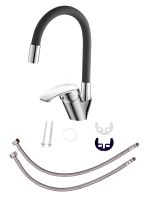 OneLife смеситель для кухни однорычажный полимерный с гибким изливом, хром/черный арт-P11-007cr — фото 2, Смесители для кухни