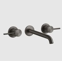 Смеситель для раковины, Gessi, 316 Flessa, тип открывания воды-вентильный, тип регулирования воды-керамическая кран-букса, монтаж-настенный встраиваемый, отверстия для монтажа-3, высота, мм-68, вынос излива, мм-190-210, тип излива-неподвижный, донный клапан-отсутствует, тип подводки-жесткая, стандарт подвода воды-1/2", внутренняя часть-необходимо заказать, цвет-Black Metal Brushed PVD арт-54094.707 — фото 2, Смесители для раковины