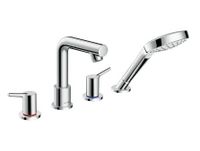 Смеситель для ванны и душа, Hansgrohe, Talis S, тип установки-на борт ванны, отверстия для монтажа-4, вынос излива, мм-200, комплектация-переключатель, ручной душ, встроенный держатель душа, внутренняя часть-необходимо заказать, цвет-хром арт-72419000 — фото 1, Смеситель для душа