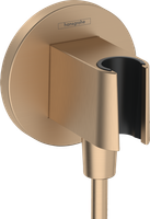 Шланговое подсоединение, Hansgrohe, Fixfit S, держатель-есть, со встроенным обратным клапаном, с подключением для душевого шланга, декоративная накладка, резьбовое соединение, стандарт подвода воды-1/2", цвет-шлифованная бронза арт-26888140 — фото 1, Шланговые подключения