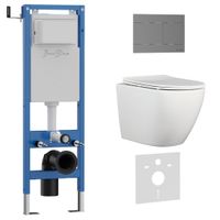 Комплект 3в1 IBERICA BLANCA инсталляция SILENCIO MINI, унитаз BILBAO ALTO белый, кнопка смыва INOX-R вороненая сталь (IB.001M.BLA.231.1502) — фото 1, Комплекты унитаз + инсталляция