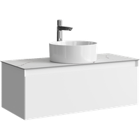 Подвесная тумба с одним ящиком 100 см, цвет белый со столешницей мрамор белый и наставным умывальником арт-GE01101WM+STG1014X456MW — фото 5, Тумбы с раковиной