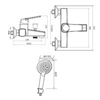 OneLife смеситель для ванны/душа однорычажный полимерный с душевым набором, черный арт-P02-300b — фото 1, Смеситель для ванны
