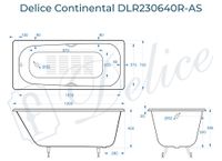 Ванна чугунная Delice Continental 120х70 с отверстиями под ручки и антискользящим покрытием DLR230640R-AS — фото 3, Чугунные ванны