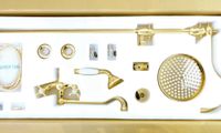 PRESTIGE Душевой настенный гарнитур (см-ль д/ванны/колонна/верхн.душ/шланг/ручной душ), золото арт-32144 — фото 6, Душевые стойки