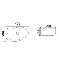 Раковина Azario 42х29х14, подвесная левая, белая (AZ-4519A) арт-AZ-4519-A — фото 1, Раковины подвесные