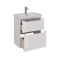 Тумба Lemark BUNO 60 см под 1 раковину, подвесная/напольная, 2 ящика, цвет планки: Серый, цвет корпу арт-LM04B60T — фото 1, Тумбы под раковину