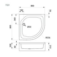 ПД20 Поддон ДК 1/4 круга, средний 80х80 в комплекте арт-Щ0000072394 — фото 6, Душевые кабины