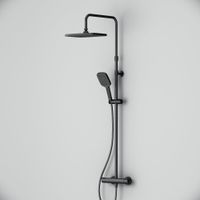 F078F422 Func, душ. система: см-ль д/душа с ТМС, душ.штанга, верхн. душ квадр., ручн.душ, черный — фото 1, Душевые стойки