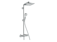 Душевая стойка, Hansgrohe, Crometta E, смеситель-есть, тип открывания воды-вентильный, тип регулирования воды-термостатический картридж, верхний душ-есть, форма верхнего душа-квадратная, размер верхнего душа-240*240, держатель верхнего душа-есть, вынос, мм-355, количество режимов верхнего душа-1, тип струи-Rain, размер штанги, мм-1034, ручной душ-есть, размер ручного душа-100, количество режимов ручного душа-2, тип струи-Rain, IntenseRain, шланг-есть, размер шланга, мм-1600, цвет-хром арт-27271000 — фото 1, Душевые стойки