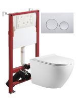 Agger Унитаз подвесной безободковый TORNADO белый с инсталляцией, микролифт, кнопка смыва хром арт-ATI09150L+APB100 — фото 1, Комплекты унитаз + инсталляция