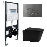 Комплект подвесной унитаз ABBER Rechteck AC1201MB черный матовый с инсталляцией AC0105 и кнопкой AC0121NG никель AC1201MB-AC0105-AC0121NG — фото 1, Комплекты унитаз + инсталляция