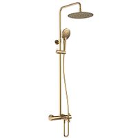 AQM8008BG Душ. сист. с терм. и изливом, Ø250, лейка 3 реж, высота 1100-1500мм, Brushed gold — фото 1, Душевые системы