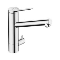 Смеситель для кухни, Hansgrohe, Zesis M33, CoolStart, тип открывания воды-однорычажный, тип регулирования воды-керамический картридж, монтаж-на раковину/столешницу, отверстия для монтажа-1, высота, мм-265, вынос излива, мм-220, тип излива-поворотный, регулировка на 2 уровня, на 60° и 110°, тип подводки-гибкая, стандарт подвода воды-3/8", с запорным вентилем, цвет-хром арт-74807000 — фото 1, Смесители для кухни