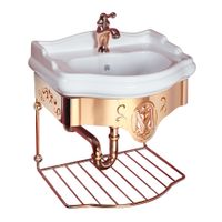 BELLA Комплект консоль подвесная 55 см. с решеткой золото, раковина керамика белая 31263 — фото 1, Консоли для раковины