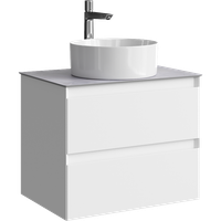 Подвесная тумба с двумя ящиками 65 см, цвет белый со столешницей серый камень и наставным умывальником арт-GE01652WM+STG662X476GS — фото 5, Тумбы с раковиной