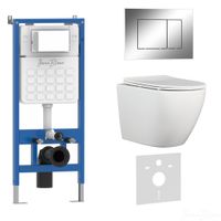 Комплект 3в1 IBERICA BLANCA инсталляция SILENCIO, унитаз BILBAO ALTO белый, кнопка смыва ESTI-S хром глянцевый (IB001.BLA.234.852) — фото 1, Комплекты унитаз + инсталляция