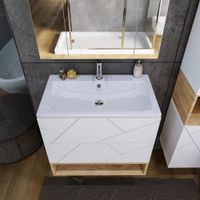 Тумба с раковиной и нишей Бриклаер КРИСТАЛЛ 80B, белый/дуб бунратти — фото 8, Тумбы с раковиной