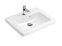 Раковина, Villeroy&Boch, Subway 2.0, ширина, мм-500, глубина, мм-400, тип установки-настенный, отверстия для смесителя-1, перелив-есть, тип перелива-открытый, материал-санфарфор, цвет-альпийский белый, шлифованный низ, включен вырезной шаблон арт-73155G01 — фото 1, Раковины встраиваемые сверху