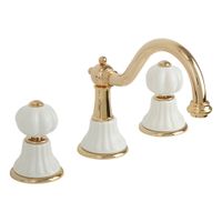 OLIVIA См-ль д/раковины, на 3 отв. излив "змейка", дон.клап."click-clack", бел./золото 19023 — фото 1, Смесители для раковины