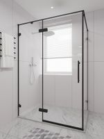 Душевой угол распашной Veconi Premium Alassio SP B, 1400х900x2000, черный матовый, стекло прозрачное осветленное AL-SP-14090-00-B-C4 — фото 1, Прямоугольные душевые уголки