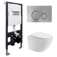 Комплект подвесной унитаз ABBER Bequem AC1100T белый с инсталляцией AC0105 и кнопкой AC0121MCH матовый хром AC1100T-AC0105-AC0121MCH — фото 1, Комплекты унитаз + инсталляция