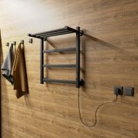 Полотенцесушитель электрический ВИД 81-10 ПРОФИЛЬНЫЙ с полкой 600х500, скр.монтаж, СНШ, черный матовый(RAL 9005), (Ferrum, равномерные перкаладины), Маргроид арт-8110p-6050-1083-9005R — фото 3, Электрические полотенцесушители