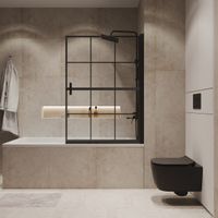 Шторка для ванны Niagara Nova (90х140) черный матовый,стекло прозрачное с рисунком,распашная,1 место арт-NG-08-90BLACK — фото 2, Шторки для ванной распашные