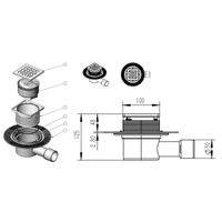 Трап для душа AZARIO 100х100 перфорированная решетка, горизонтальный выпуск арт-AZZ14100 — фото 3, Трапы для душа