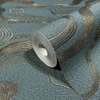 Обои Marburg Kumano Винил на флизелине (1,06*10,05) Синий/Бронзовый, Абстракция/Рогожка арт-34588 — фото 4, Обои