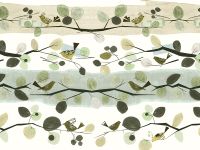 Панно Zambaiti Parati Satin Flowers IV Винил на флизелине (3*5,1) Бежевый/Белый/Зеленый, Листья/Птицы арт-Z66893 — фото 1, Обои