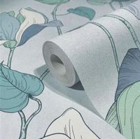 Обои Marburg Flora Винил на флизелине (0,53*10,05) Зеленый/Голубой, Цветы/Листья арт-47473 — фото 4, Обои