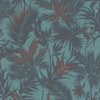 Обои RASCH Kalahari Винил на флизелине (0,53*10,05) Бирюзовый, Листья арт-704143 — фото 1, Обои