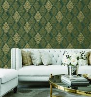 Обои Bruno Zoff Silver Фольга на флизелине (1,06*10,05) Зеленый, Дамаск арт-60110-5 — фото 2, Обои