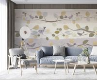 Панно Zambaiti Parati Satin Flowers IV Винил на флизелине (3*5,1) Бежевый/Белый/Зеленый, Листья/Птицы арт-Z66893 — фото 2, Обои