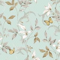 Обои Andrea Rossi Gallinara Винил на флизелине (1,06*10,05) Голубой/Зеленый/Белый, Бабочки/Листья арт-54316-4 — фото 1, Обои для стен