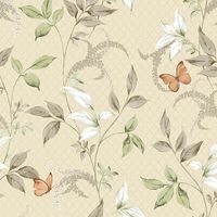 Обои Andrea Rossi Gallinara Винил на флизелине (1,06*10,05) Бежевый/Зеленый/Белый, Бабочки/Листья арт-54316-3 — фото 1, Обои для стен