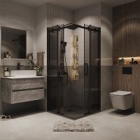 Душевой уголок Grossman Classic 80х80 профиль Черный матовый стекло тонированное арт-300.K33.04.8080.21.10 — фото 2, Квадратные душевые уголки