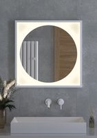 Зеркало Defesto Eclipce 70х70 с подсветкой 15W-3000К/в багетной раме/Без выключателя/Теплый белый свет/Белая рама арт-DF 2237 — фото 2, Зеркала в ванную комнату