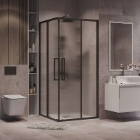 Душевой уголок Grossman Cosmo 80х80 профиль Черный матовый стекло шиншилла арт-300.K33.02.8080.21.02 — фото 1, Квадратные душевые уголки