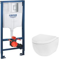 Комплект унитаза AM.PM Awe C111738WH+C117852WH с инсталляцией Grohe Rapid SL 38772001 с сиденьем Микролифт и клавишей смыва Хром арт-38772001+C111738WH+C117852WH — фото 1, Комплекты унитаз + инсталляция