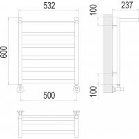 Водяной полотенцесушитель Terminus Хендрикс П6 500x600 с полкой Хром, нижнее подключение, G 1/2" ВР арт-4670078530400 — фото 3, Водяные полотенцесушители