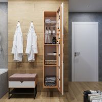 Шкаф пенал Бриклаер Форест 35 подвесной Дуб золотой Белый глянец арт-4627125416712 — фото 3, Пеналы для ванной комнаты