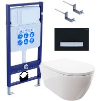 Комплект унитаза с инсталляцией Aquatek с сиденьем Микролифт и Черной матовой клавишей смыва арт-SET AQUATEK ПОЛАРИС-026 4в1 — фото 1, Комплекты унитаз + инсталляция