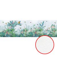 Фреска Ortograf Its Jungle 8322 Фактура бархат FX Флизелин (10*3) Бирюзовый/Разноцветный, Листья/Птицы/Бабочки арт-8322 (бархат FX) — фото 1, Фрески