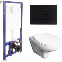 Комплект унитаза Roca Mateo 346200000+ZRU9302815 с инсталляцией Berges Novum D5 040235 с сиденьем и Черной матовой клавишей смыва арт-346200000+ZRU9302815+040235 — фото 1, Комплекты унитаз + инсталляция