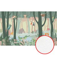 Фреска детская Ortograf Little Friends 34418 Фактура бархат FX Флизелин (5*3) Зеленый/Бежевый/Розовый, Деревья/Животные арт-34418 (бархат FX) — фото 1, Фрески