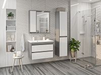 Зеркало со шкафом Brevita Balaton 80 L с подсветкой Белое матовое Серое матовое арт-BAL-04080-01-01Л — фото 6, Зеркальные шкафы в ванную